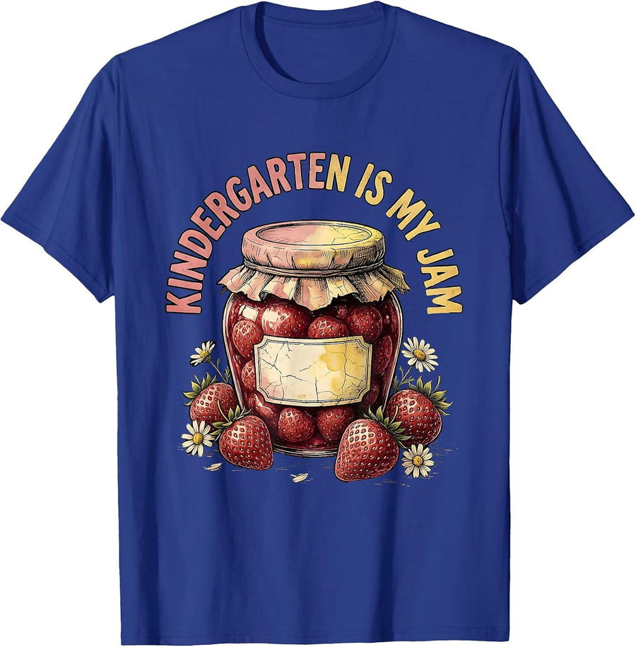 Kindergarten Is My Jam Teacher Design T-Shirt - Royal Blue