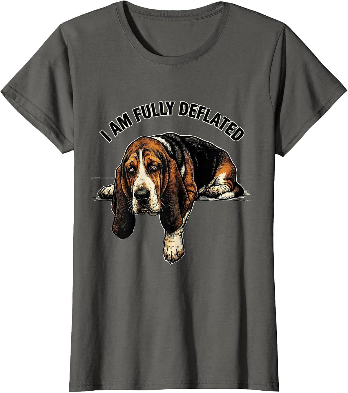Women's I Am Fully Deflated Funny Basset Hound Meme Humor T-Shirt - Asphalt Grey