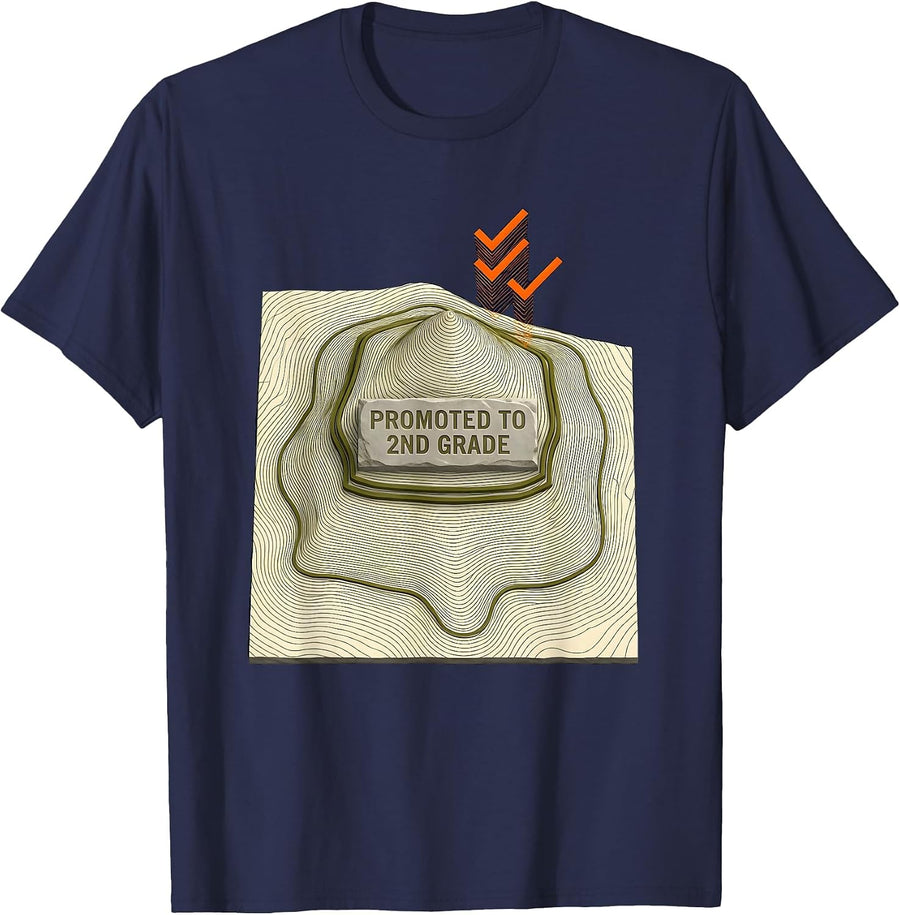 PROMOTED TO 2ND GRADE Topographic Boys Back To School Camo T-Shirt - Navy Blue
