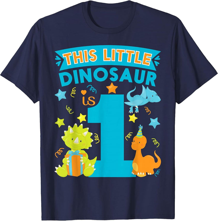 This Dinosaur is 1 Year Old Dinosaur 1st Birthday Kids Shirt T-Shirt - Navy Blue
