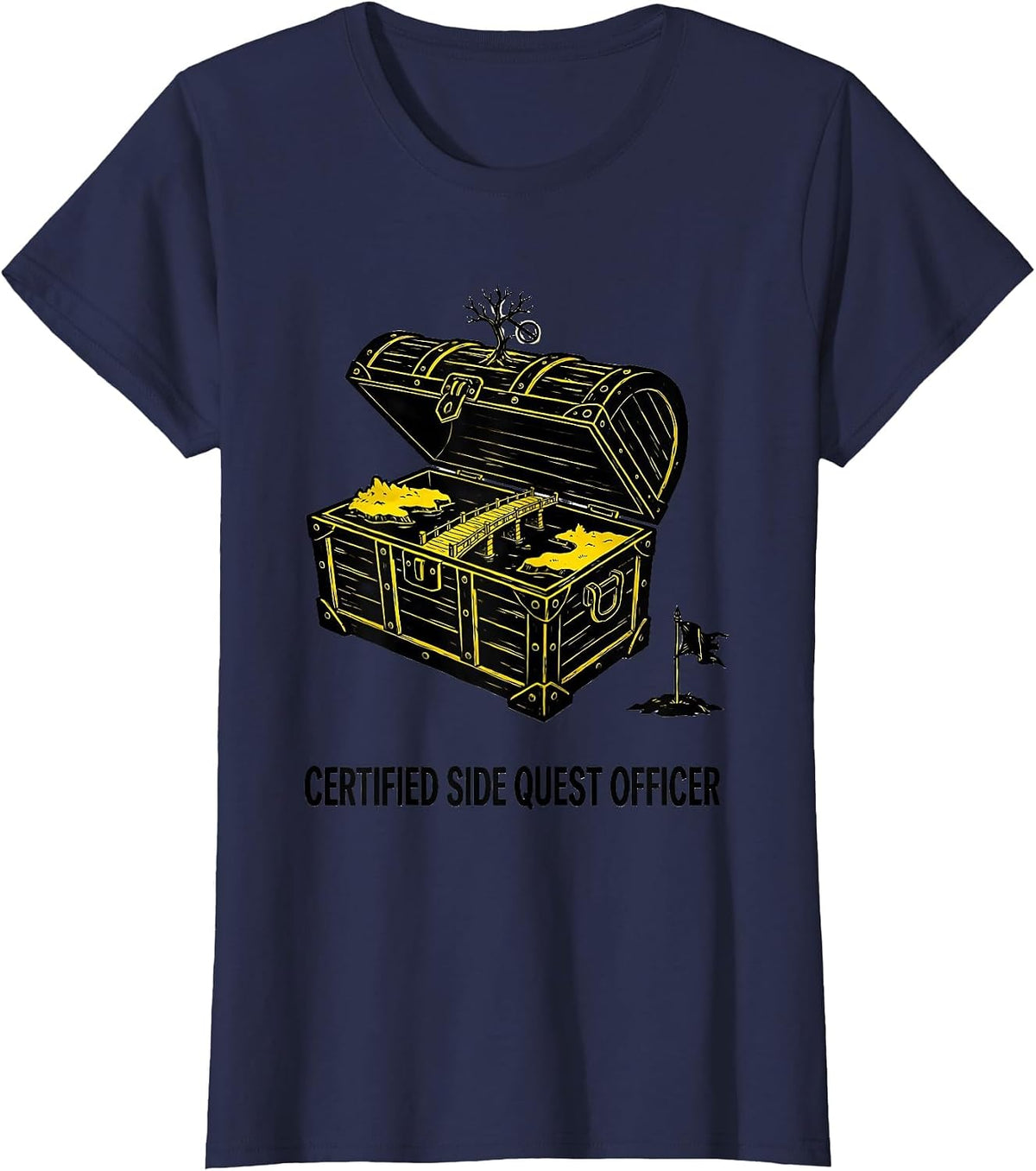 Women's Certified Side Quest Officer Funny RPG Gamer Humor T-Shirt - Navy Blue