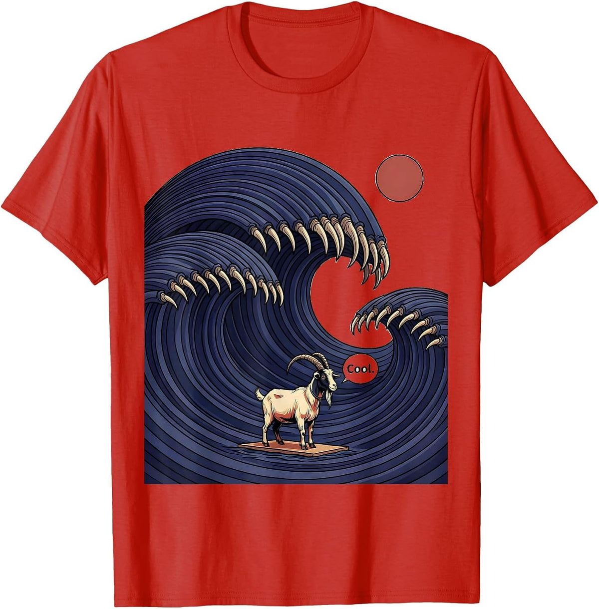 Men's Cool Funny Animal Surfing Japanese Wave Kanagawa Pet Lover T-Shirt - Red