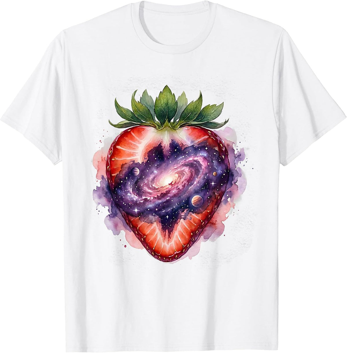 Men's Strawberry Cosmic Universe Surreal Nature Art T-Shirt - White