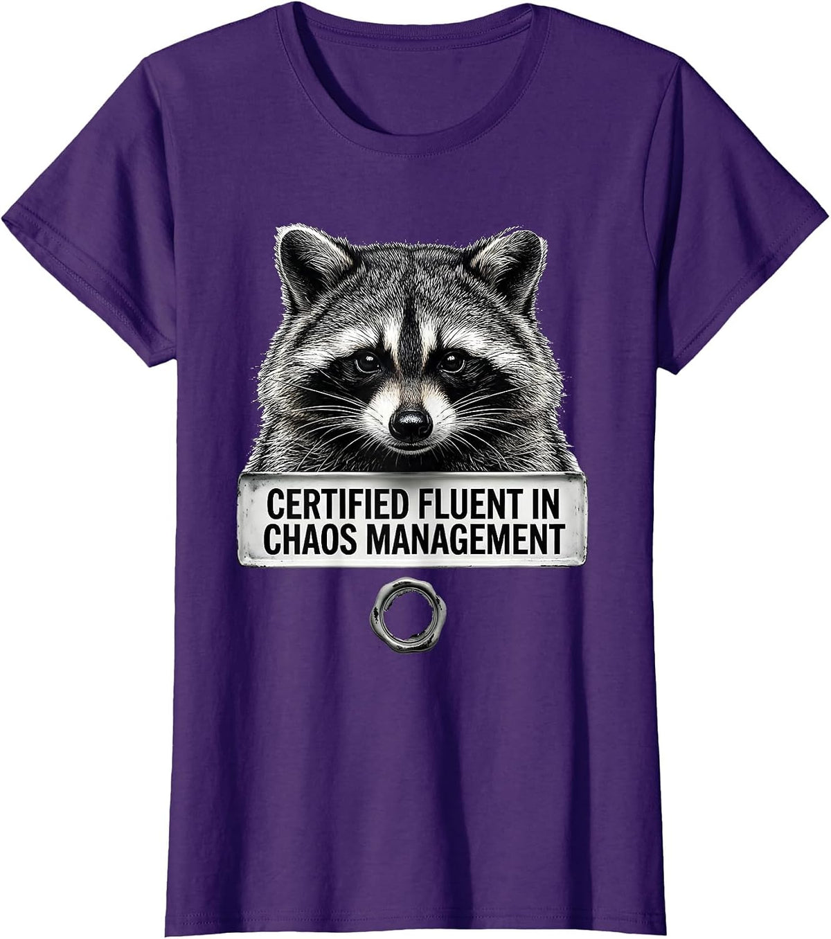 Women's Certified Fluent In Chaos Management Funny Raccoon Sarcastic T-Shirt - Purple
