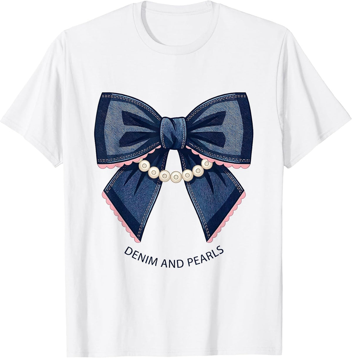 Men's Denim And Pearls Glam Vintage Ladies Gift T-Shirt - White
