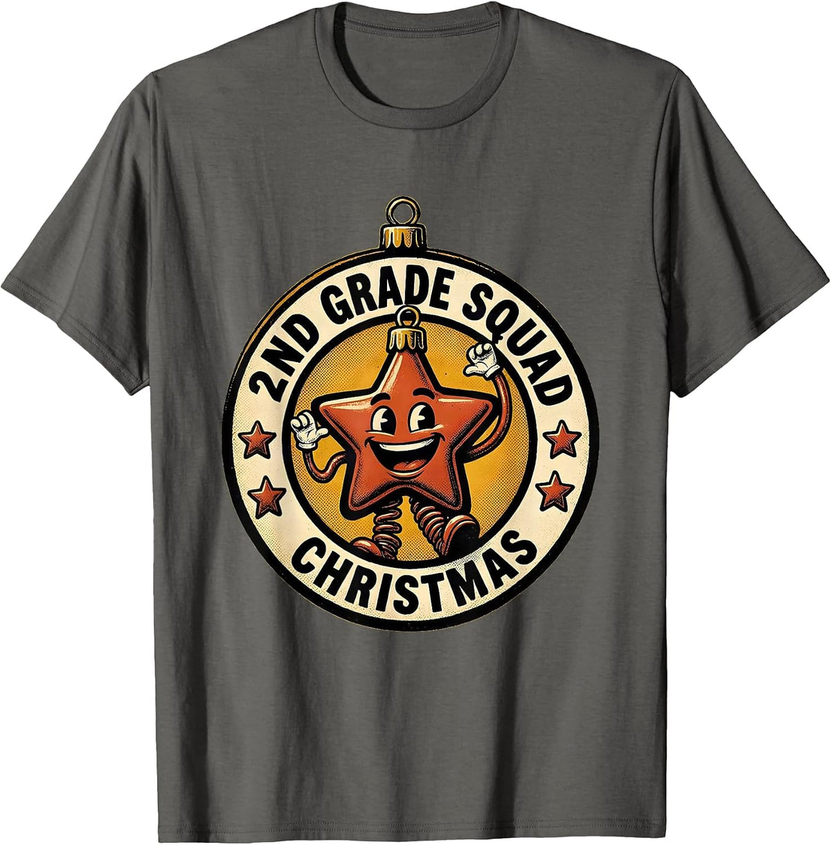 2nd Grade Squad Christmas Retro Cartoon Teacher Humor T-Shirt - Asphalt Grey