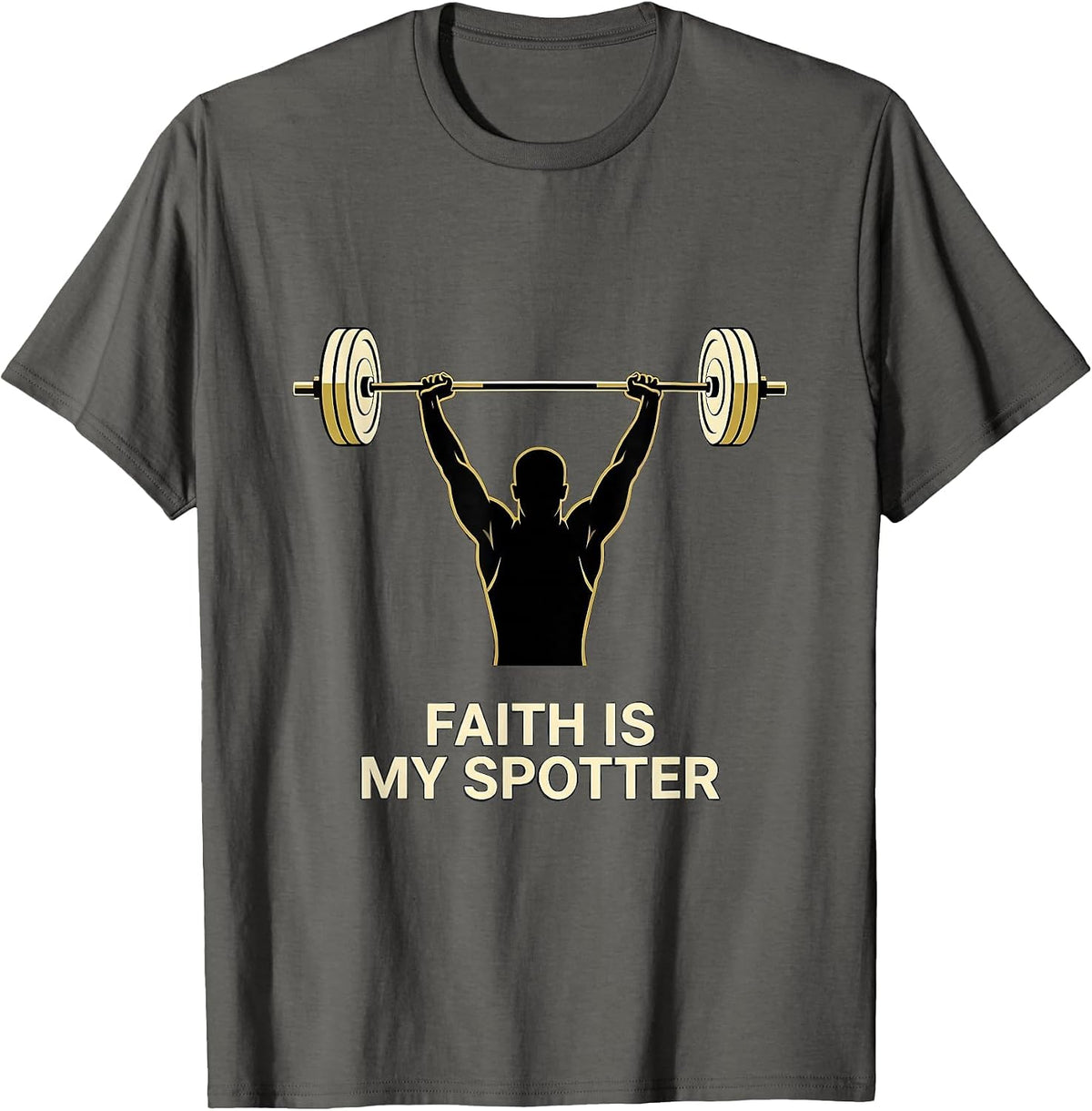 Men's Faith Is My Spotter Funny Christian Gym Weightlifter T-Shirt - Asphalt Grey
