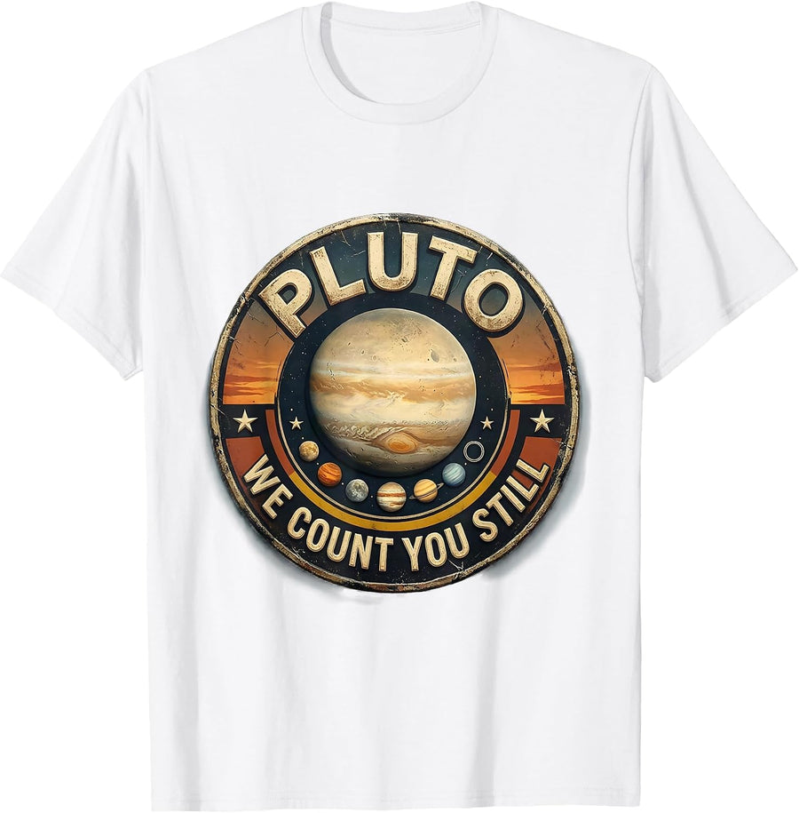 Men's Pluto We Count You Still Distressed Funny Pluto Planet T-Shirt - White