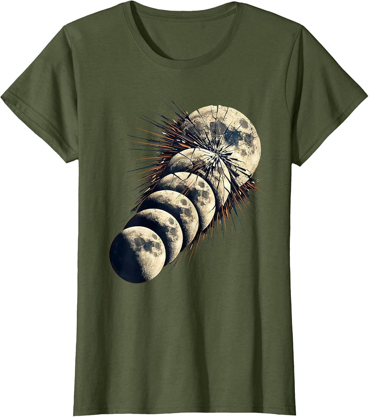 Women's Moon Phases Dark to Full Lunar Cycle Graphic T-Shirt - Olive Green