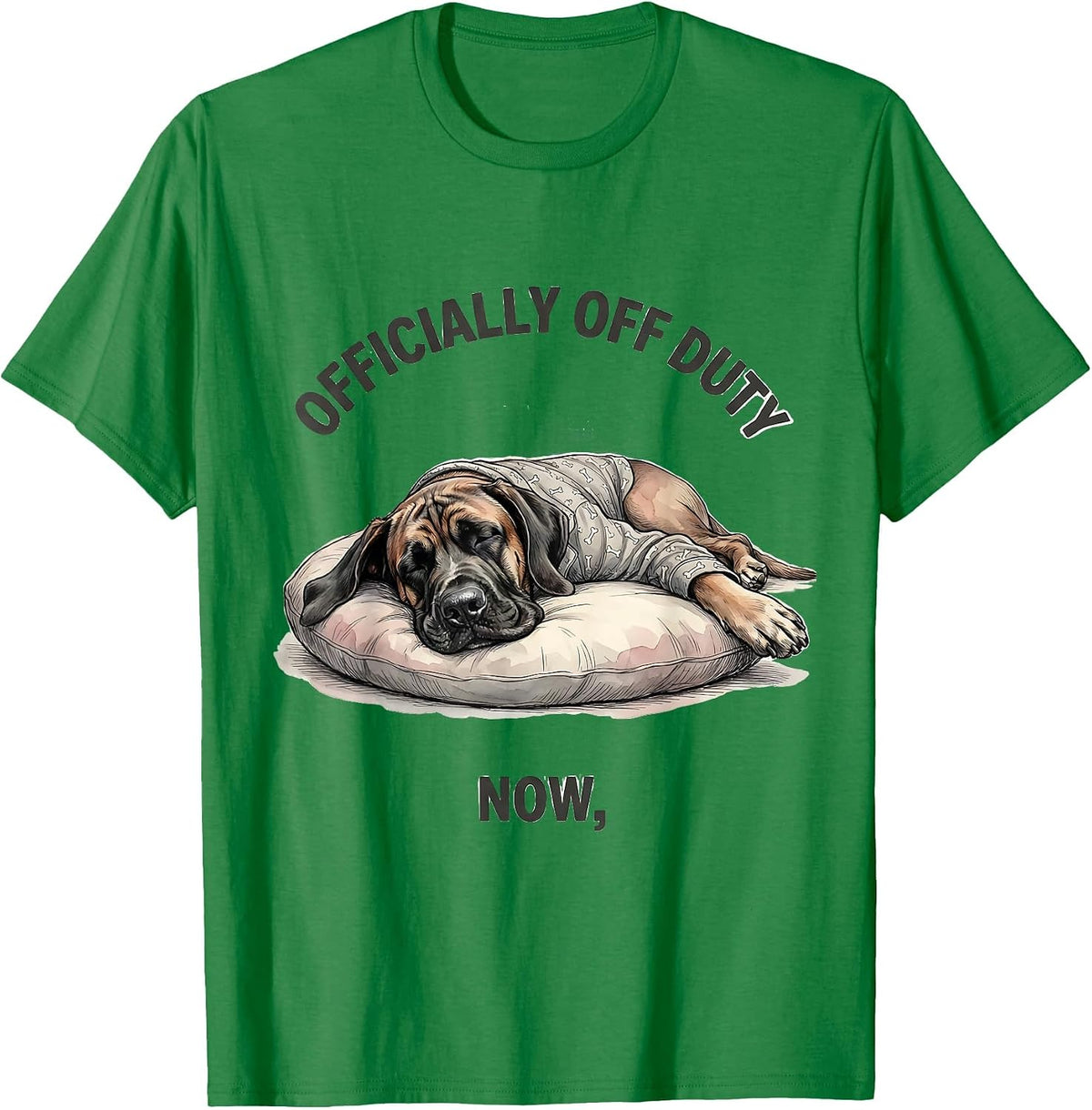 Men's Officially Off Duty Now Funny Sleepy Great Dane Pajama Men T-Shirt - Kelly Green