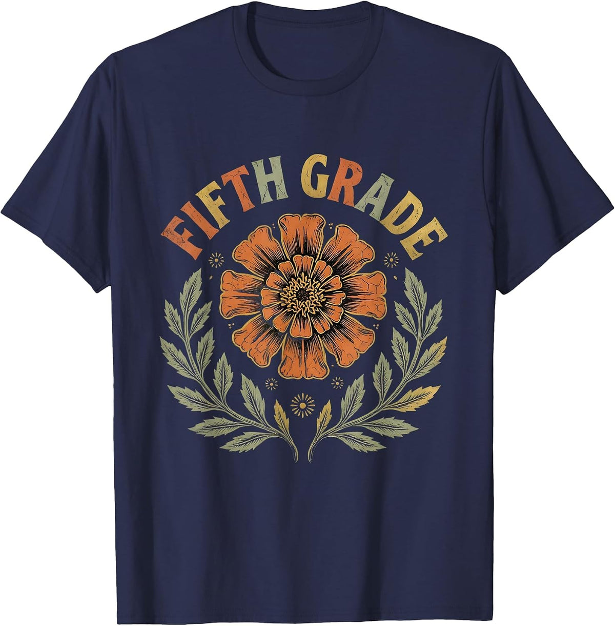 Men's Fifth Grade Boho Folk Floral Back To School Teacher Gift T-Shirt - Navy Blue