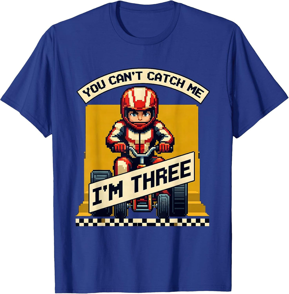 Men's You Can't Catch Me, I'm Three Pixel Art Race Car Birthday T-Shirt - Royal Blue
