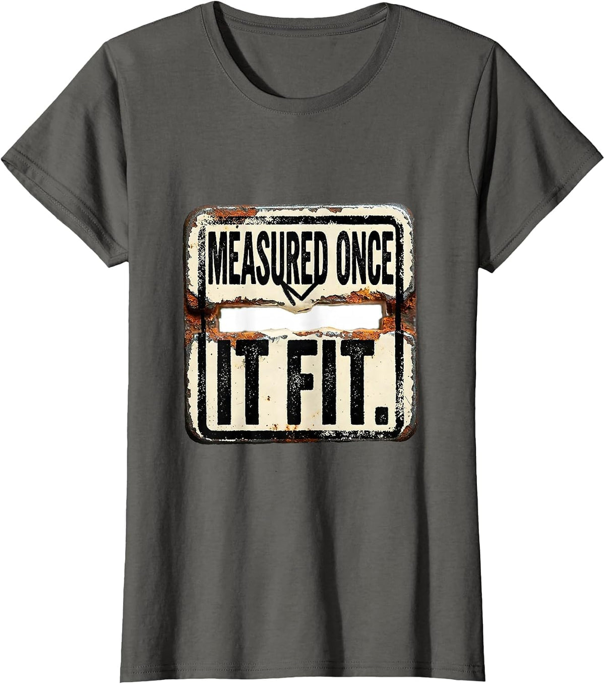 Women's Measured Once It Fit Distressed Machinist Electrician Trade T-Shirt - Asphalt Grey