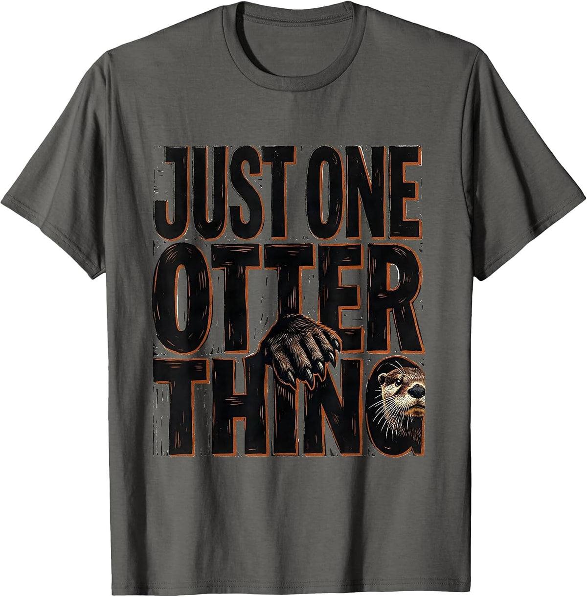 Men's Just One Otter Thing Funny Otter Lover Linocut Gift T-Shirt - Asphalt Grey