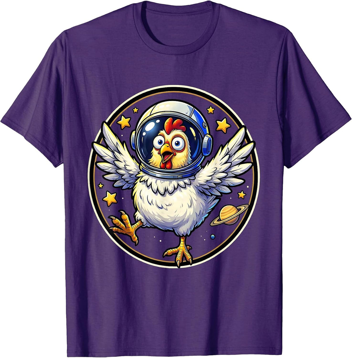 Men's Chicken Astronaut Floating in Outer Space T-Shirt - Purple