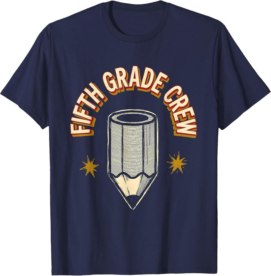 Fifth Grade Crew Back to School Teacher Student Kids T-Shirt - Navy Blue
