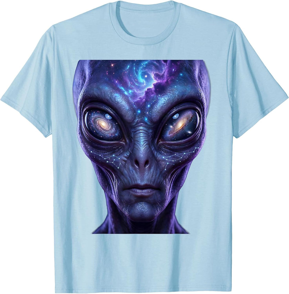 Men's Alien Face Galaxy Eyes Close-Up Illustration T-Shirt - Baby Blue