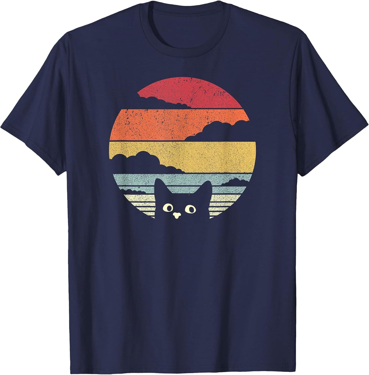 Cat Shirt. Retro Style T-Shirt - Navy Blue