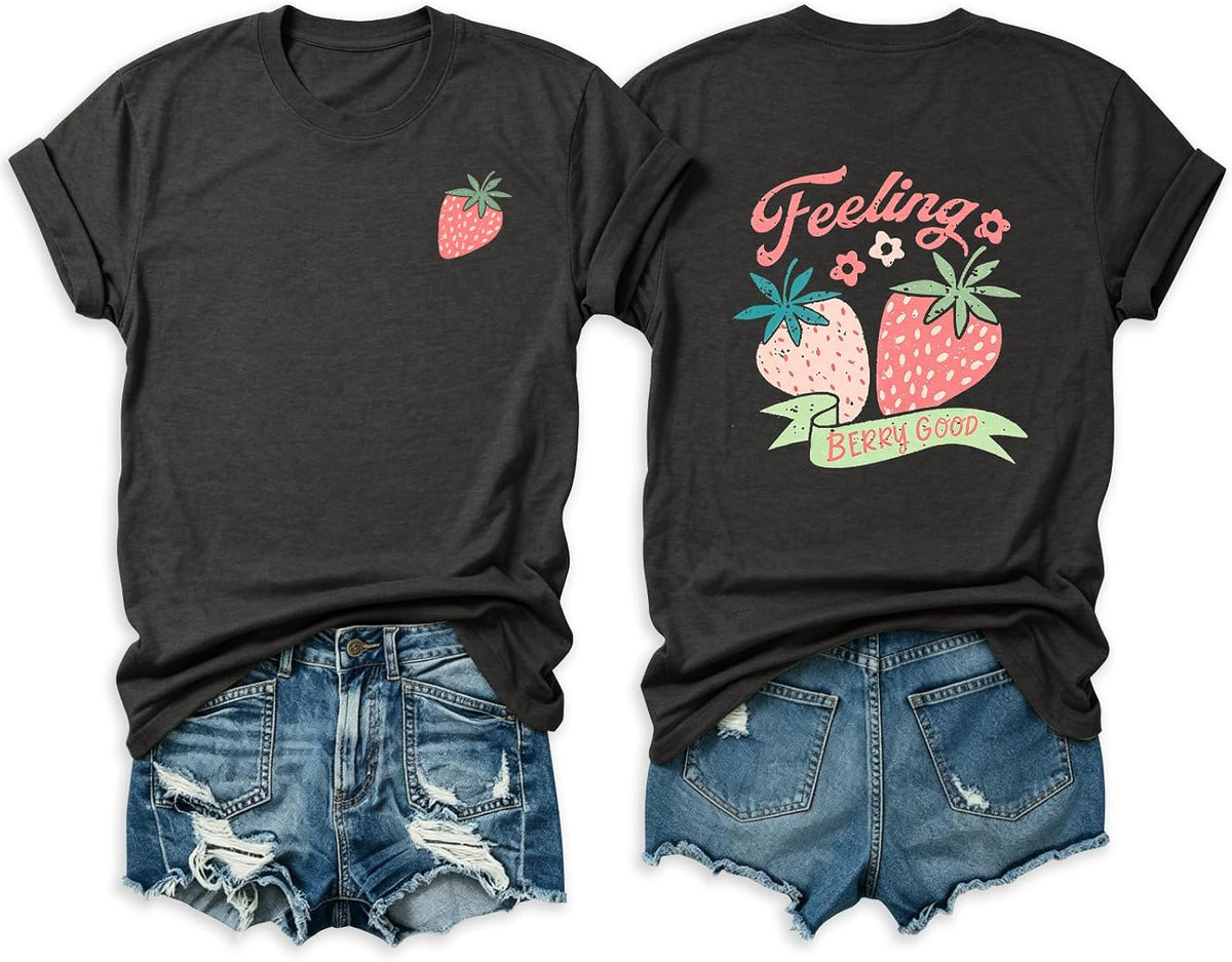Cute T Shirts for Women Graphic Tees Short Sleeve Summer Tops - A4 Dark Grey