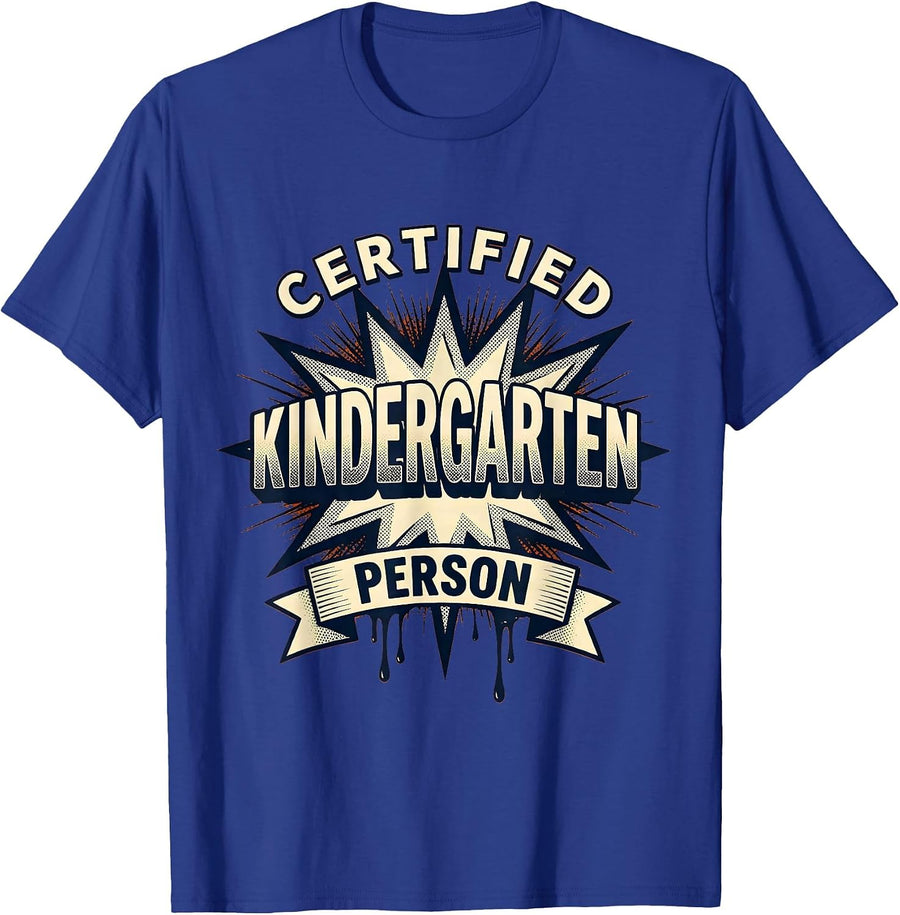 Certified Kindergarten Person Retro Teacher Back To School T-Shirt - Royal Blue