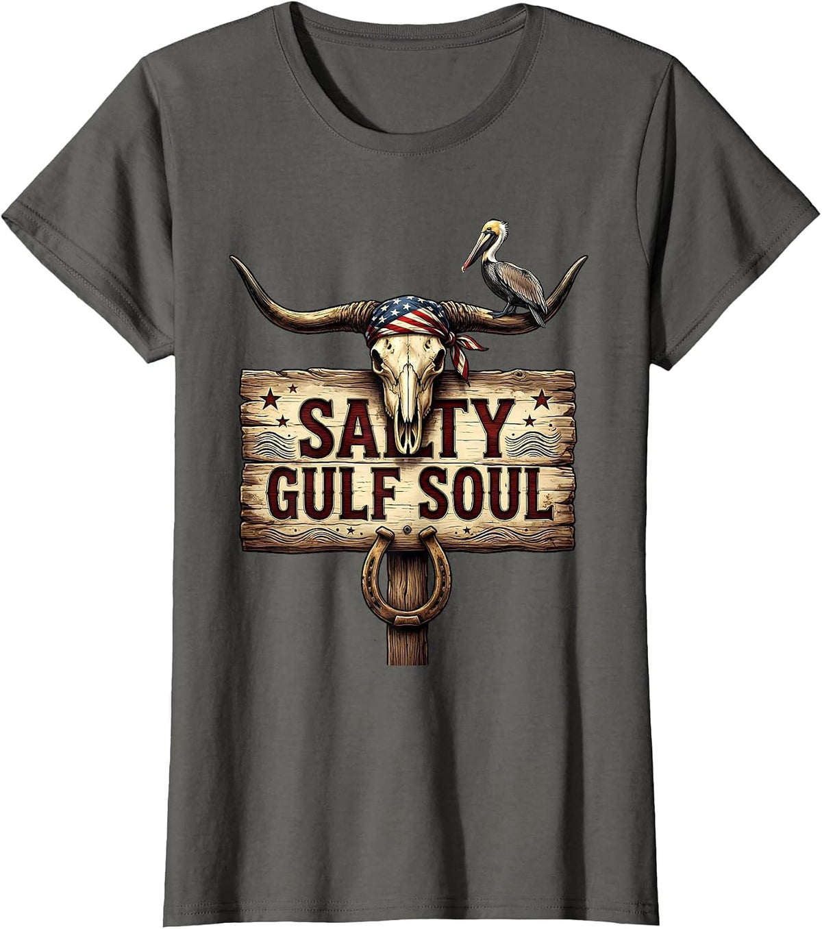 Women's Salty Gulf Soul Gulf of Mexico Design T-Shirt - Asphalt Grey