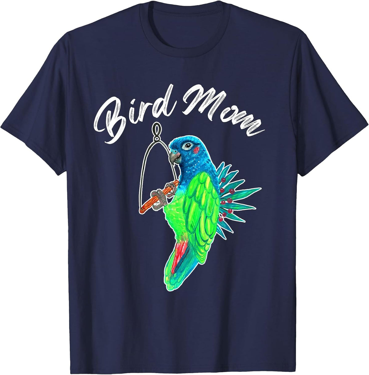 Bird Mom Blue Headed Pionus Parrot Watercolor T-Shirt - Navy Blue