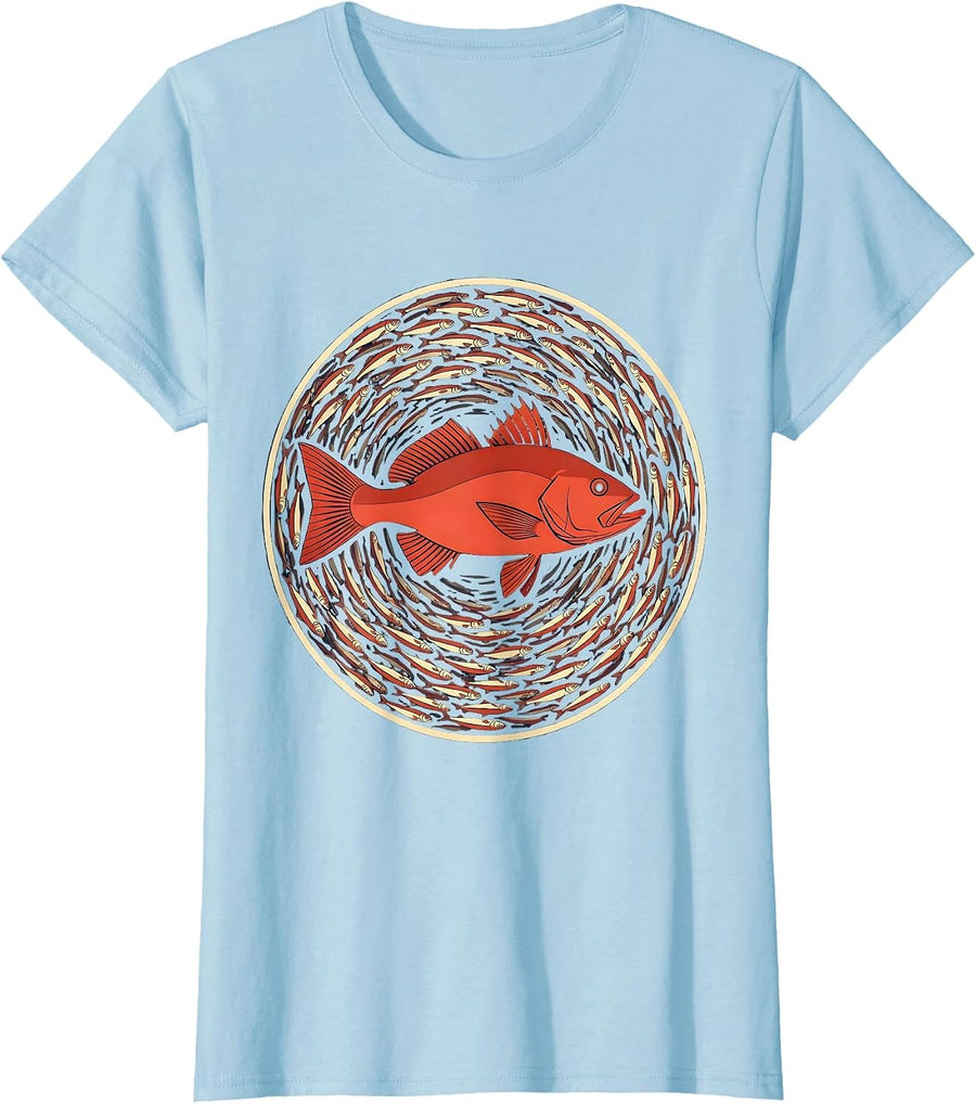 Women's Gulf of Mexico Red Snapper Baitfish Swirl T-Shirt - Baby Blue