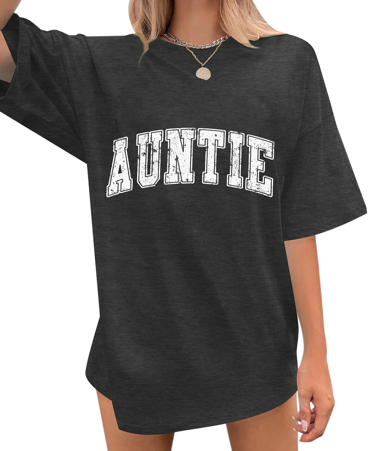 Aunt Shirts Women Cute Auntie Tshirt Loose Oversized Funny Casual Tee Graphic Short Sleeve Aunt Life T Shirt Tops - Dark