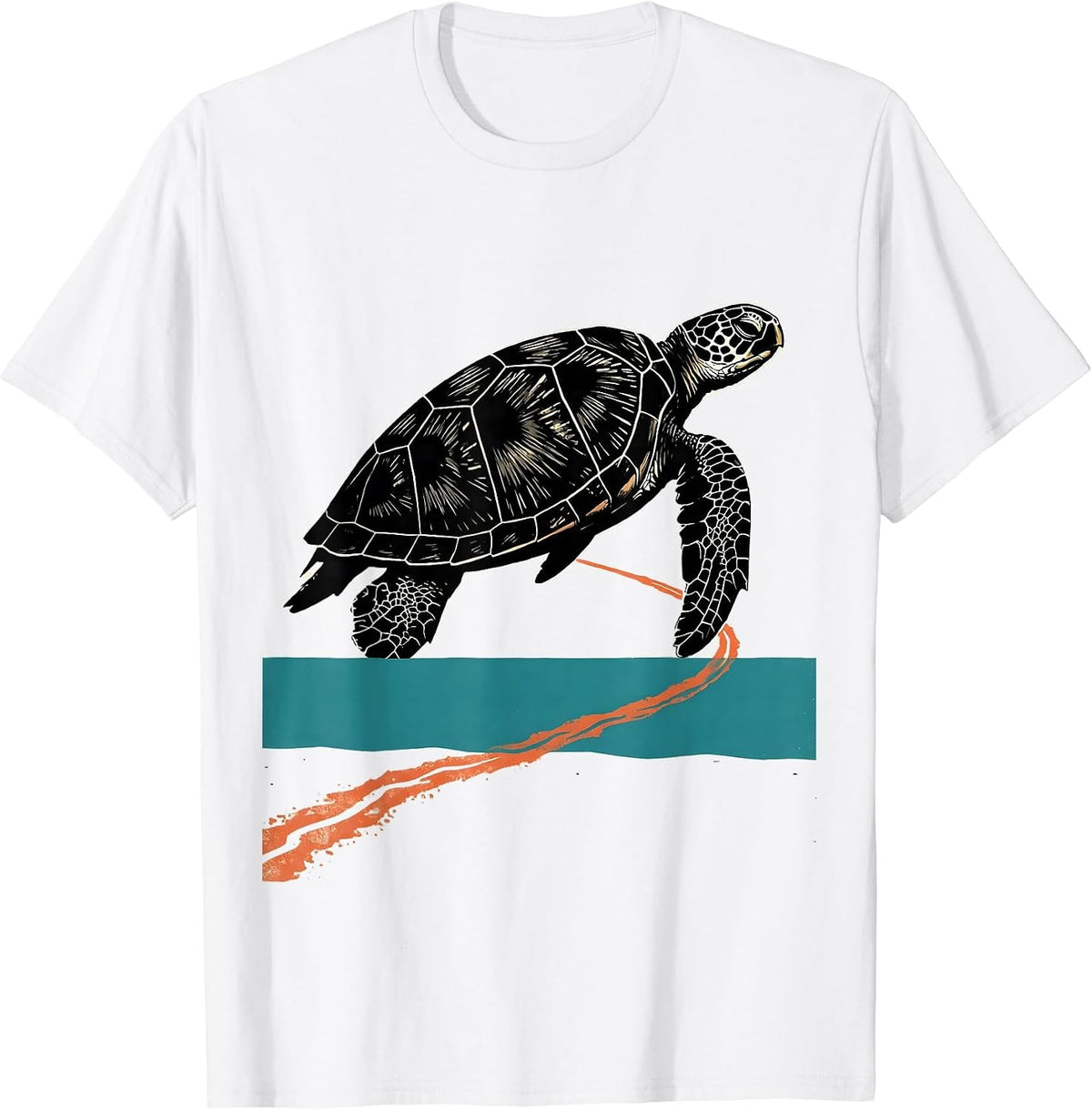Men's Sea Turtle Linocut Animal Lover Casual Beach Wear T-Shirt - White