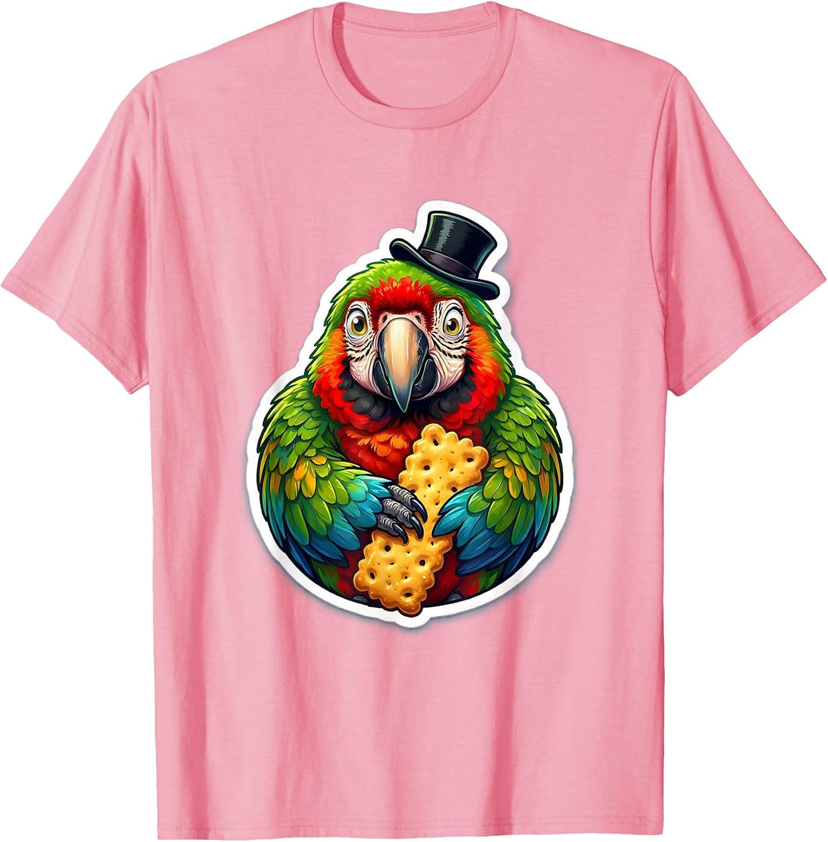 Pirate Parrot Stealing Cracker Funny Graphic T-Shirt - Pink