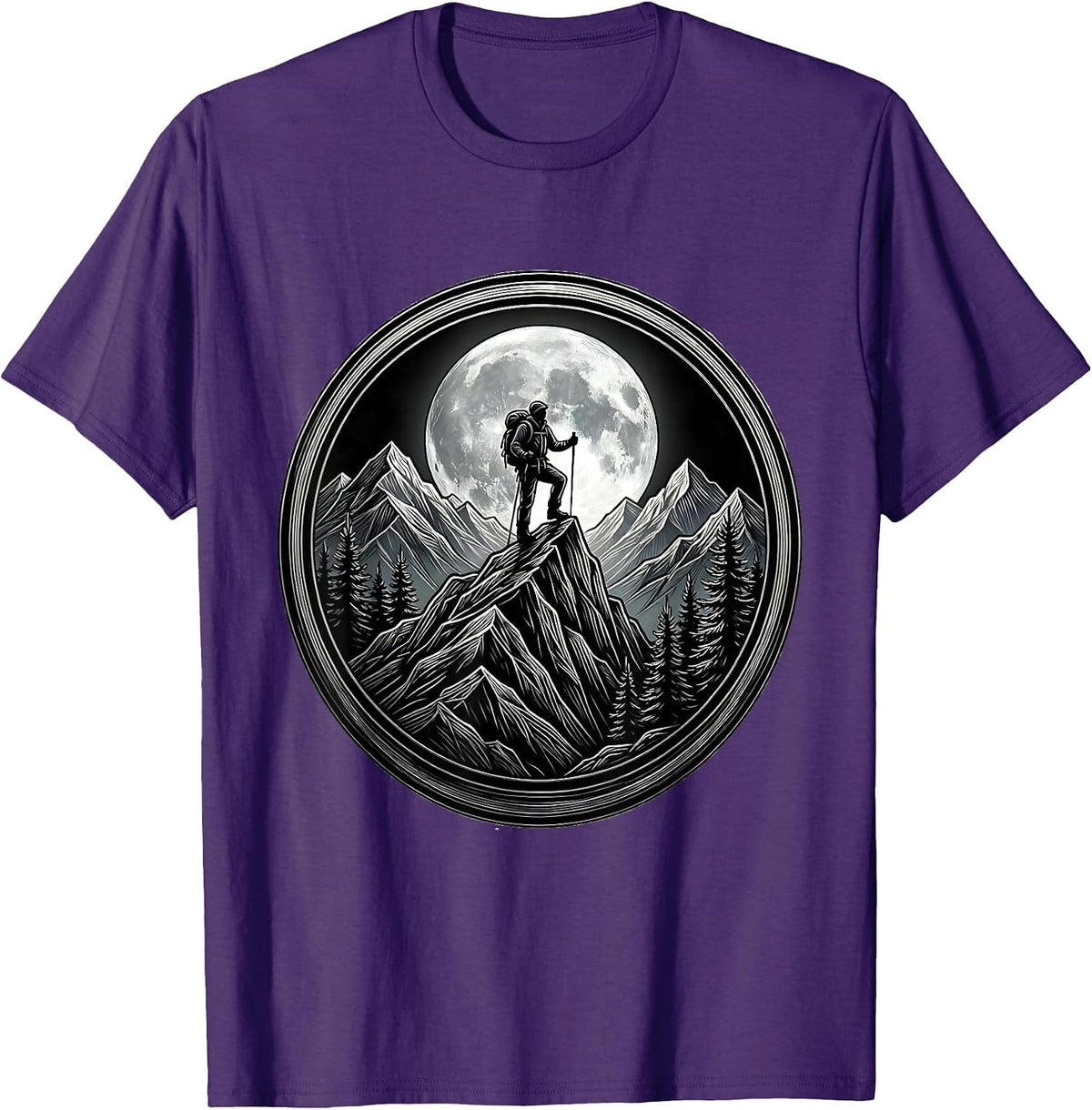 Lone Hiker Mountain Ridge Silhouette Adventure T-Shirt - Purple