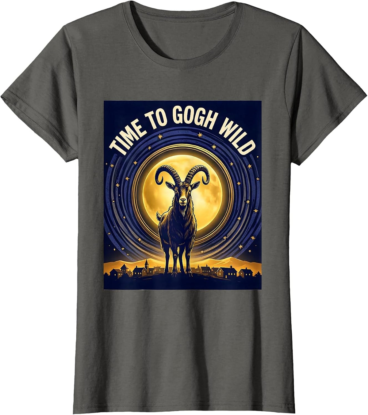 Women's Time To Gogh Wild Whimsical Art Parody Pet Lover Gift T-Shirt - Asphalt Grey