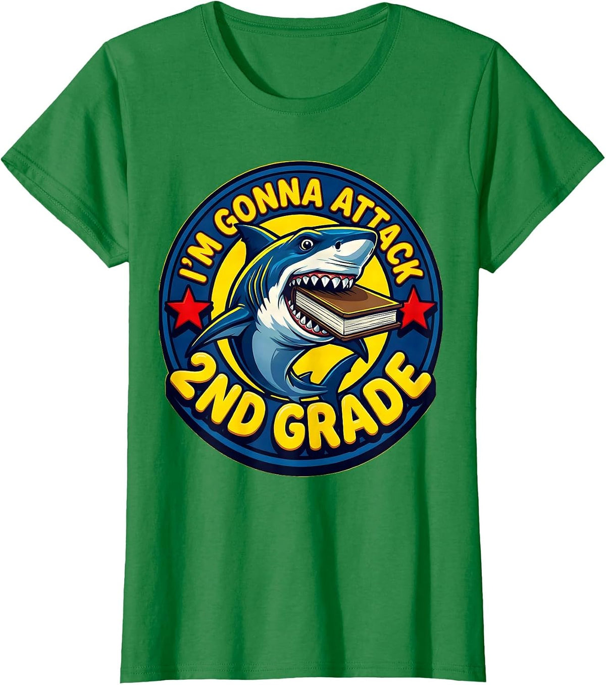 Women's I'm Gonna Attack 2nd Grade Pop Art Shark First Day Of School T-Shirt - Kelly Green
