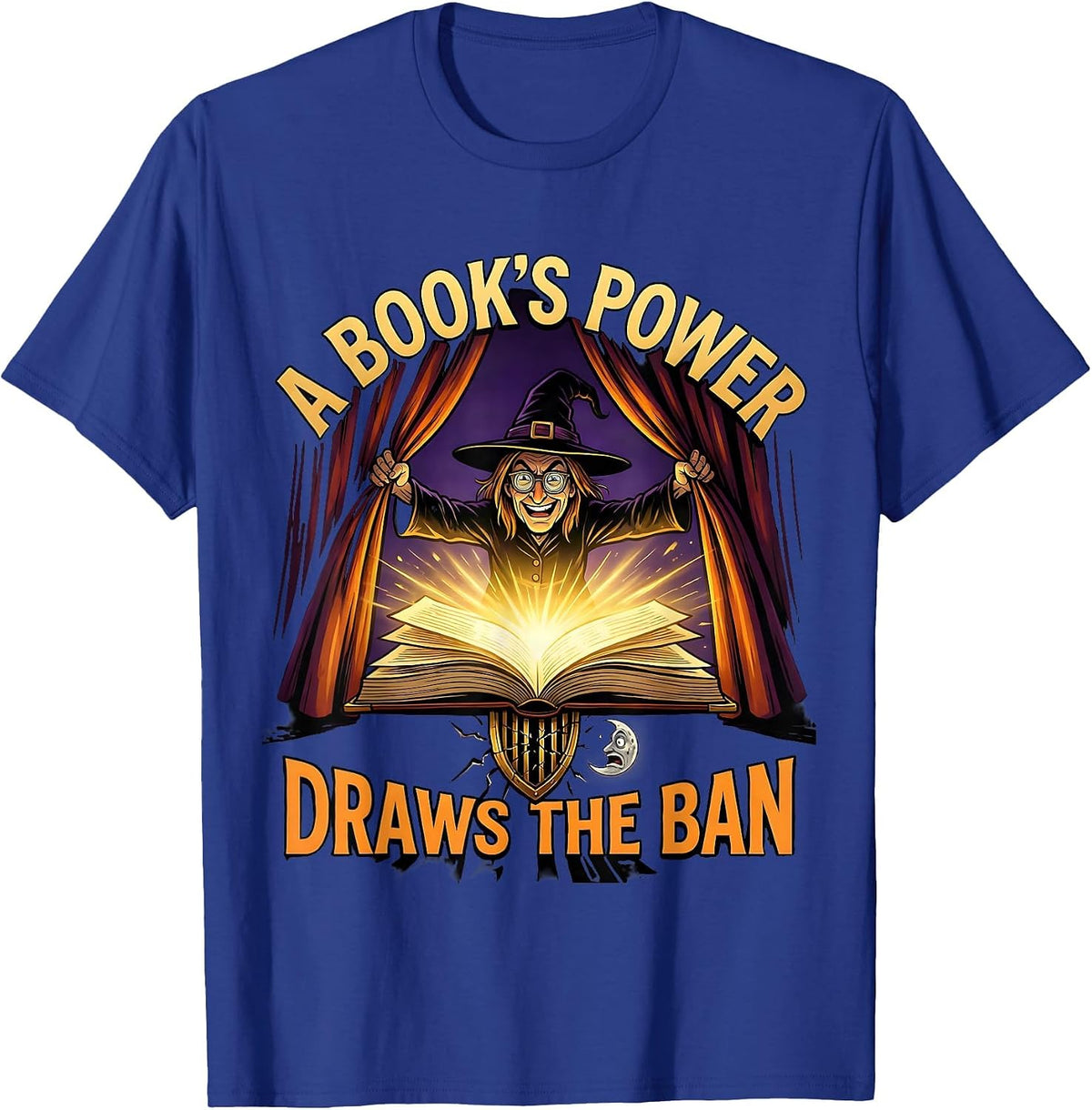 A Book's Power Draws The Ban Cartoon Witch Librarian T-Shirt - Royal Blue