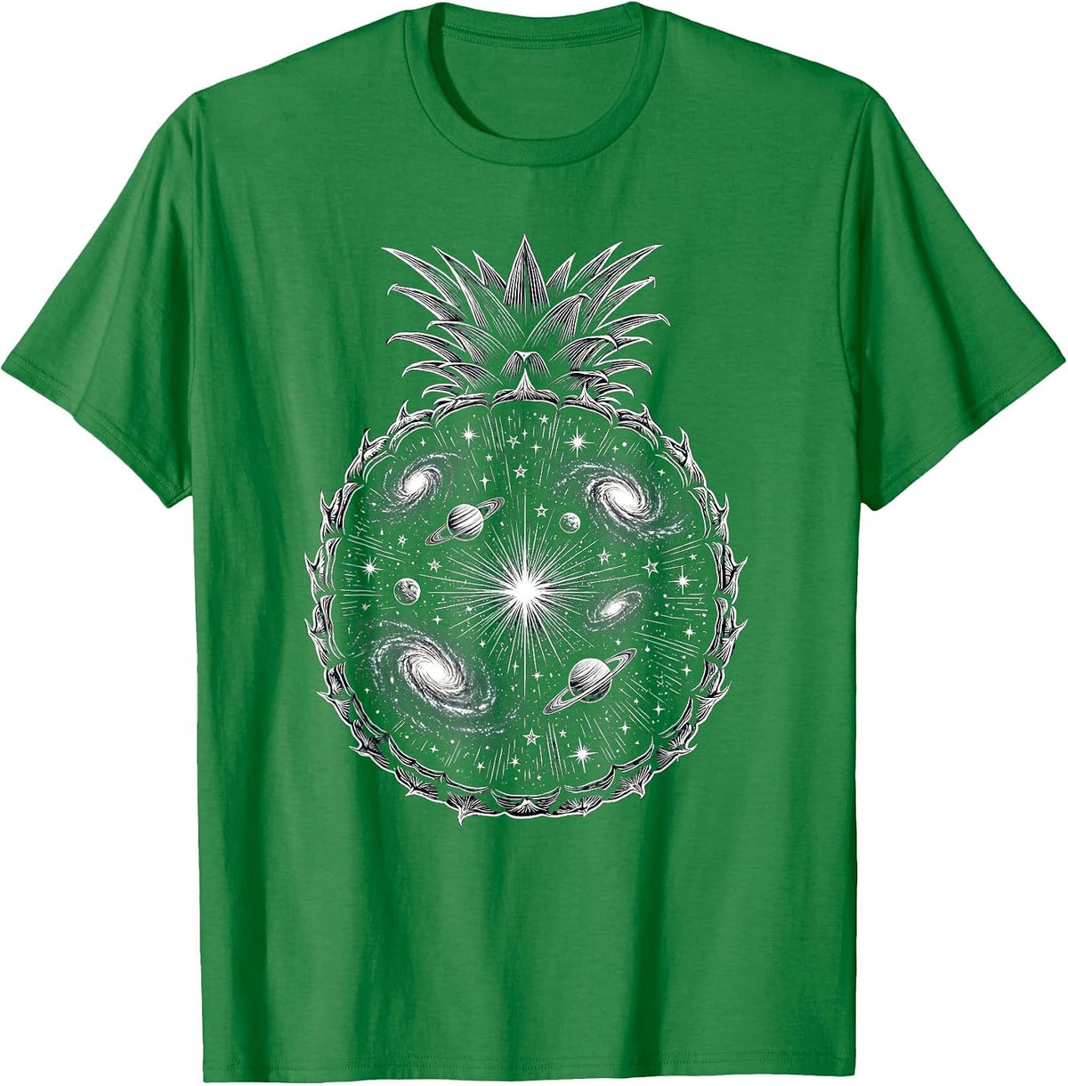 Men's Cosmic Pineapple Galaxy Universe Illustration T-Shirt - Kelly Green