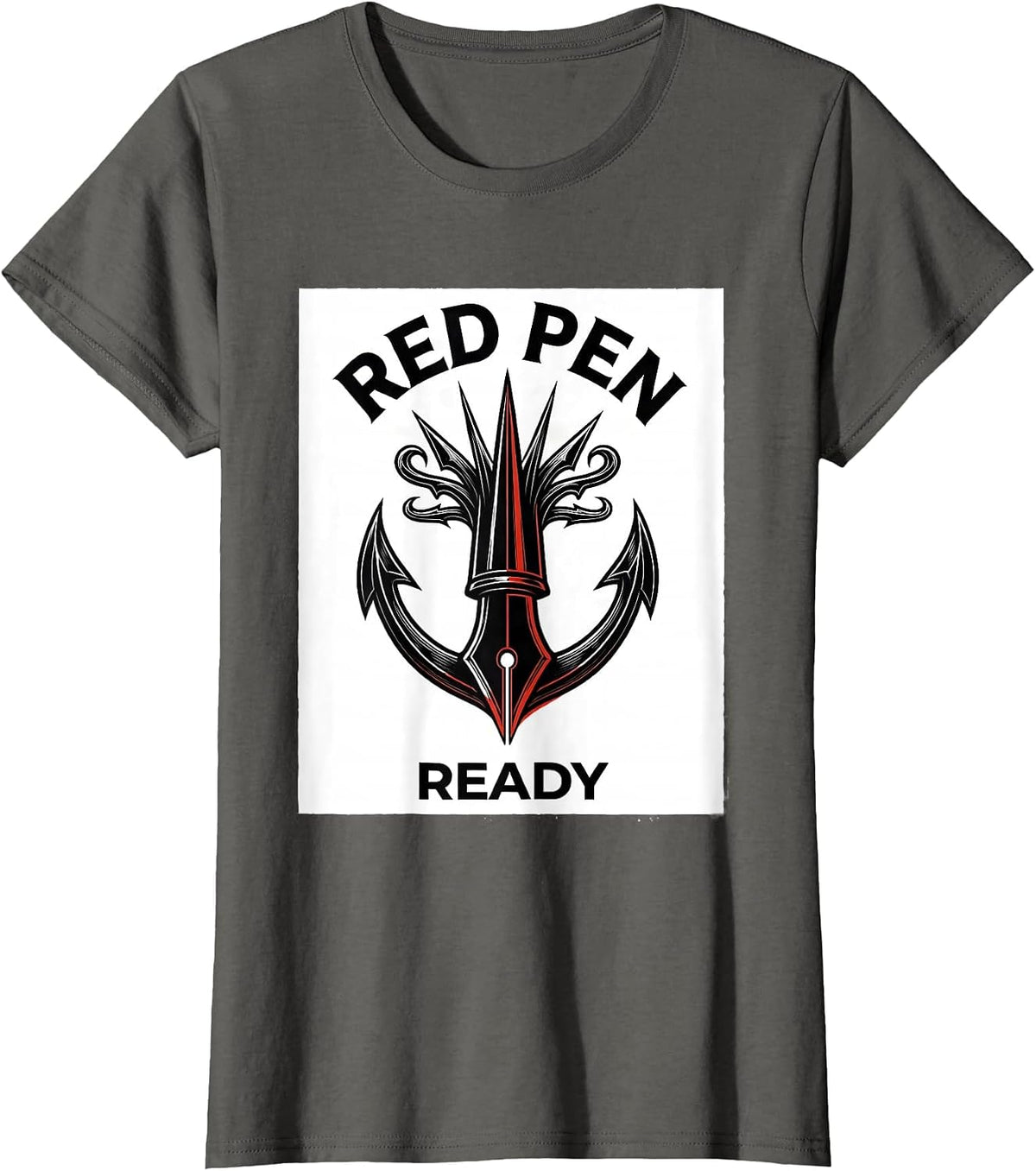 Women's Red Pen Ready 5th Grade Teacher Design T-Shirt - Asphalt Grey