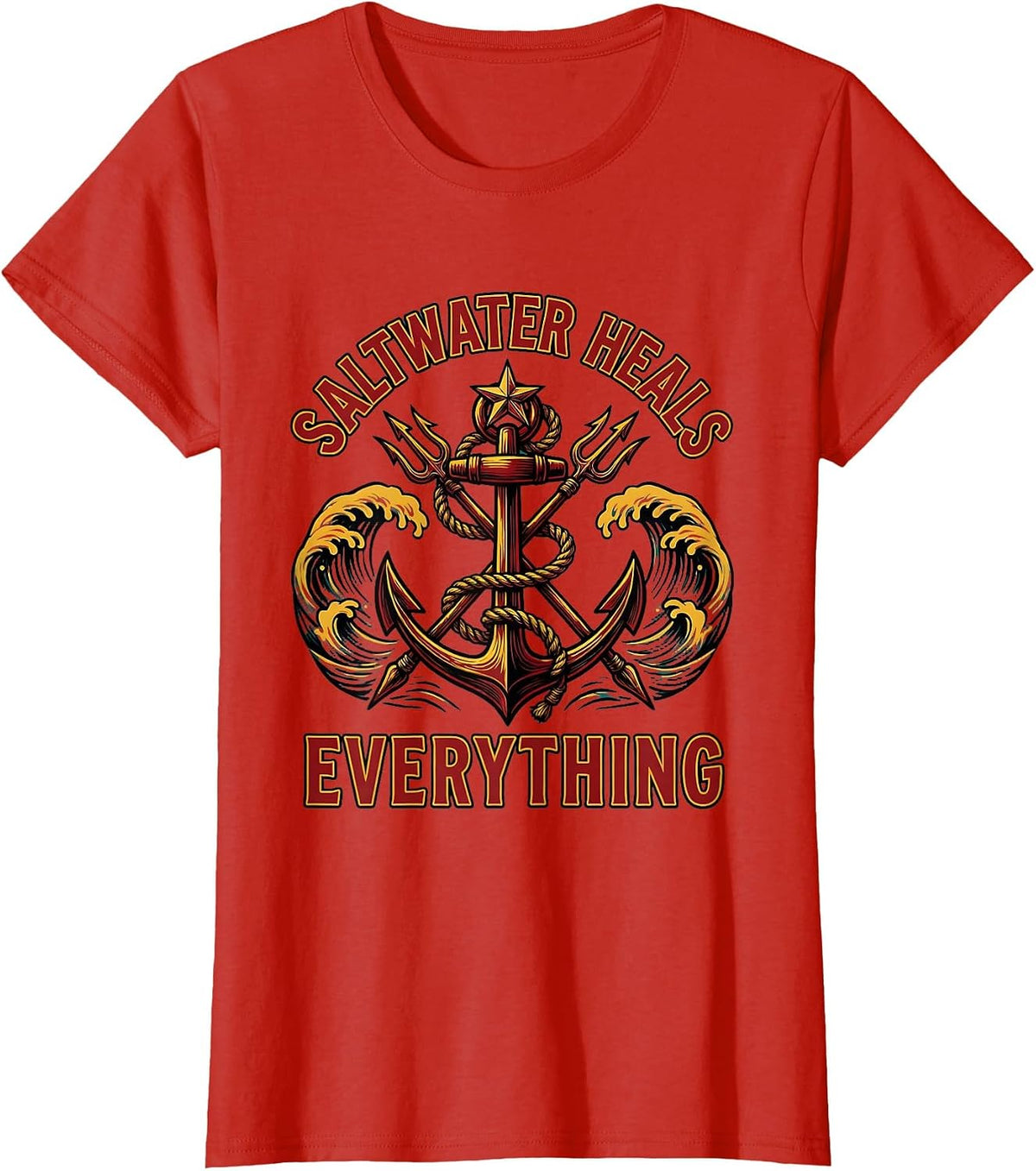 Saltwater Heals Everything Gulf of Mexico Design T-Shirt - Red