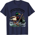 Christmas Morning: Still Breaking Pond Ice Farm Animal Humor T-Shirt - Navy Blue
