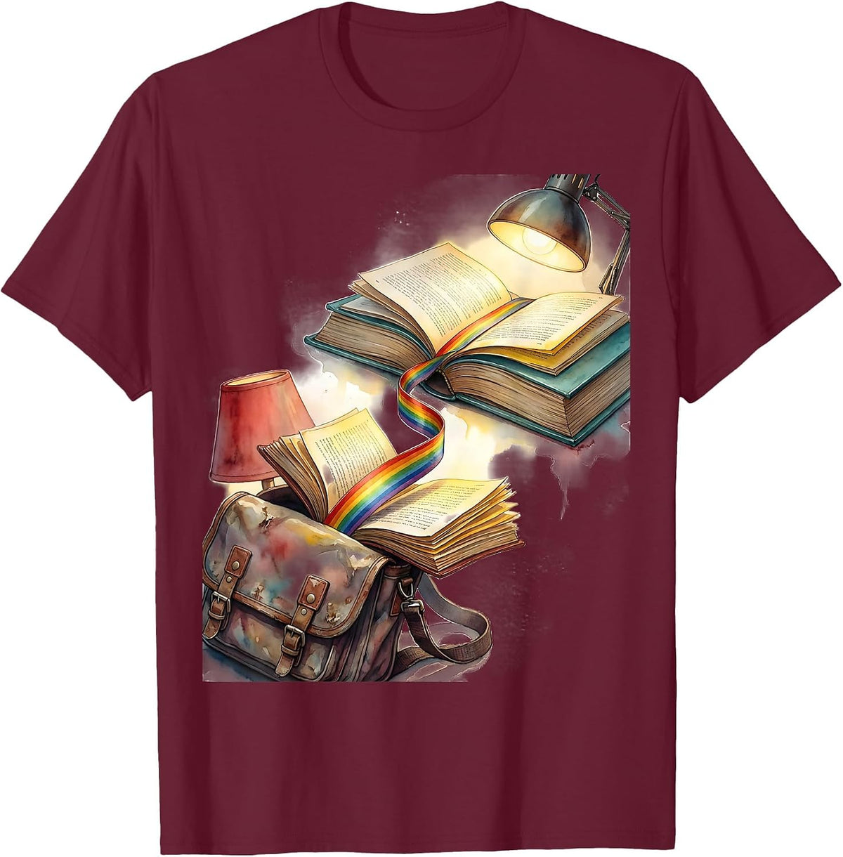 Book Lover Rainbow Reading Nostalgia Retro T-Shirt - Burgundy