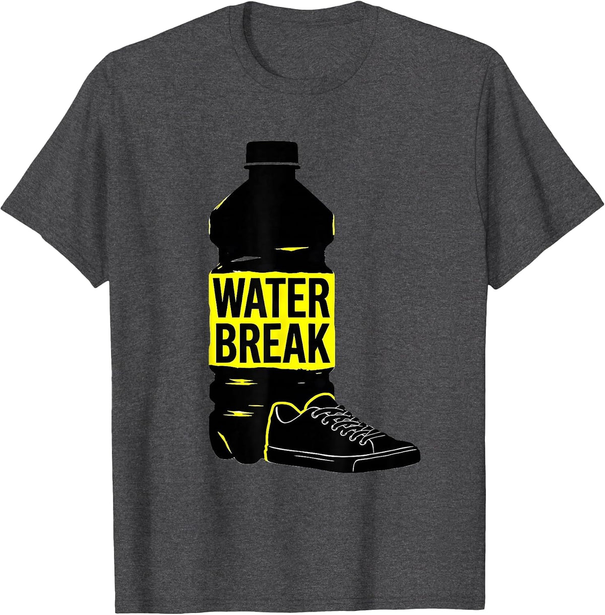 Men's Water Break Stencil Graphic PE Teacher Gym Coach Back T-Shirt - Dark Heather Grey