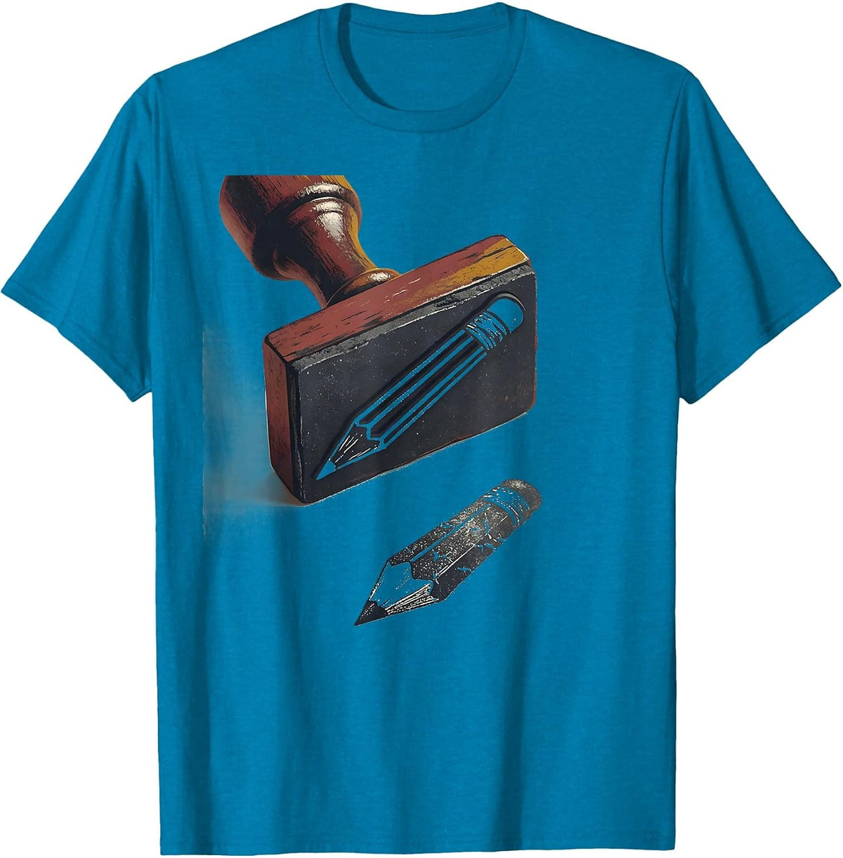 Stamp Pencil Editorial College Student Humor Novelty T-Shirt - Sapphire Blue