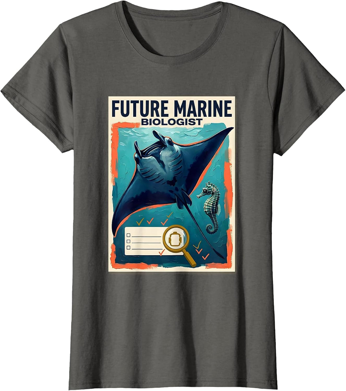Women's Future Marine Biologist Cute Ocean Wildlife Marine Science T-Shirt - Asphalt Grey