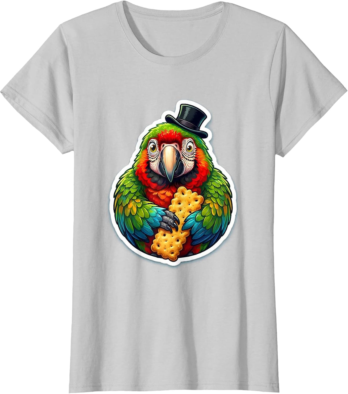 Pirate Parrot Stealing Cracker Funny Graphic T-Shirt - Silver Grey