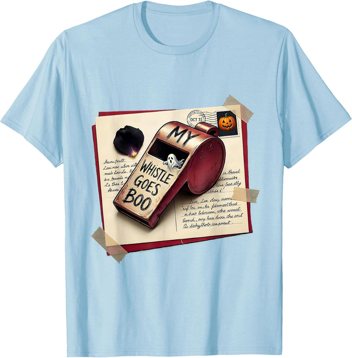 Men's My Whistle Goes Boo Halloween Teacher Design T-Shirt - Baby Blue