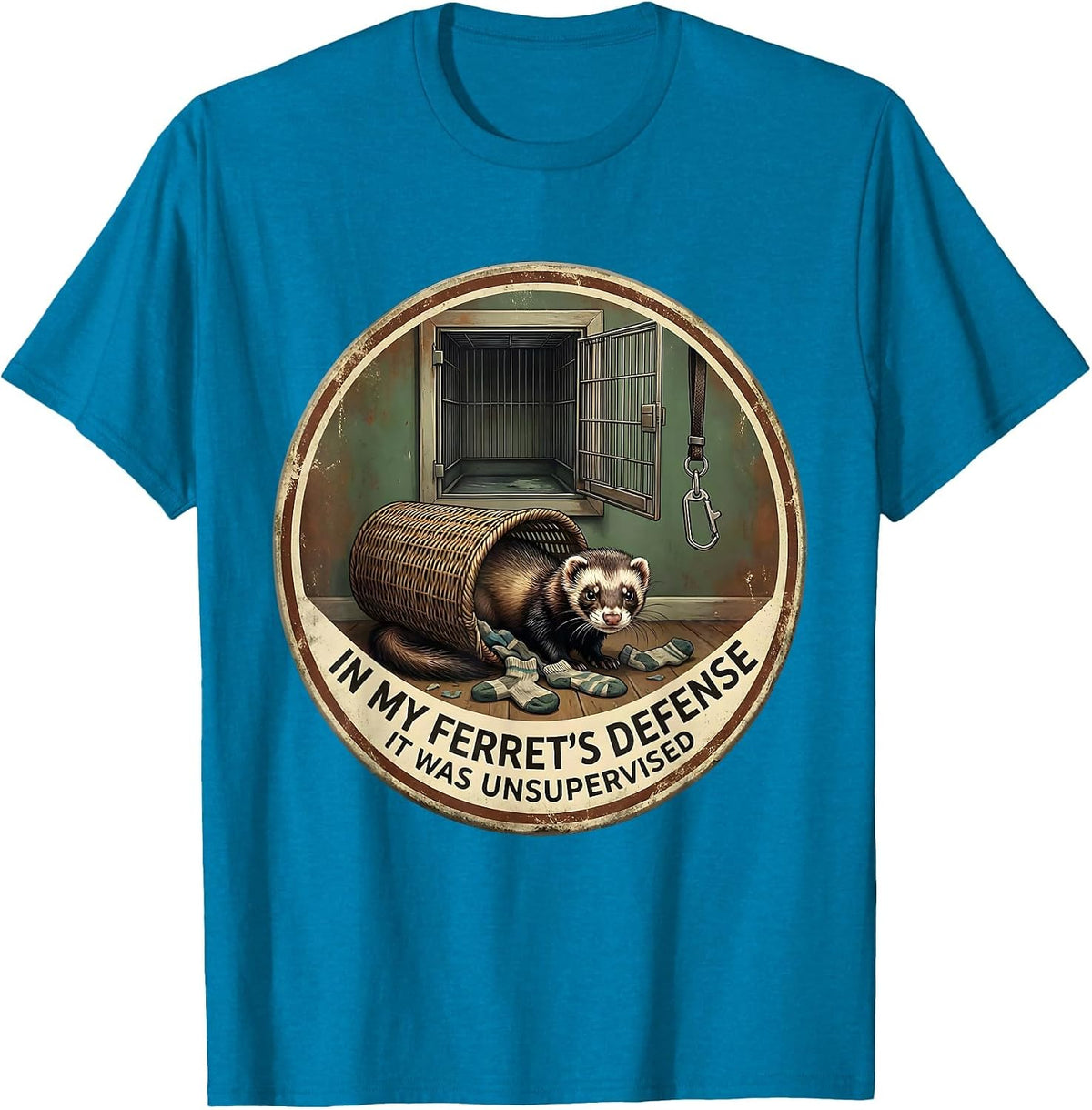In My Ferret's Defense, It Was Unsupervised Funny T-Shirt, Men, Sapphire Blue, 3X-Large - As Pictured