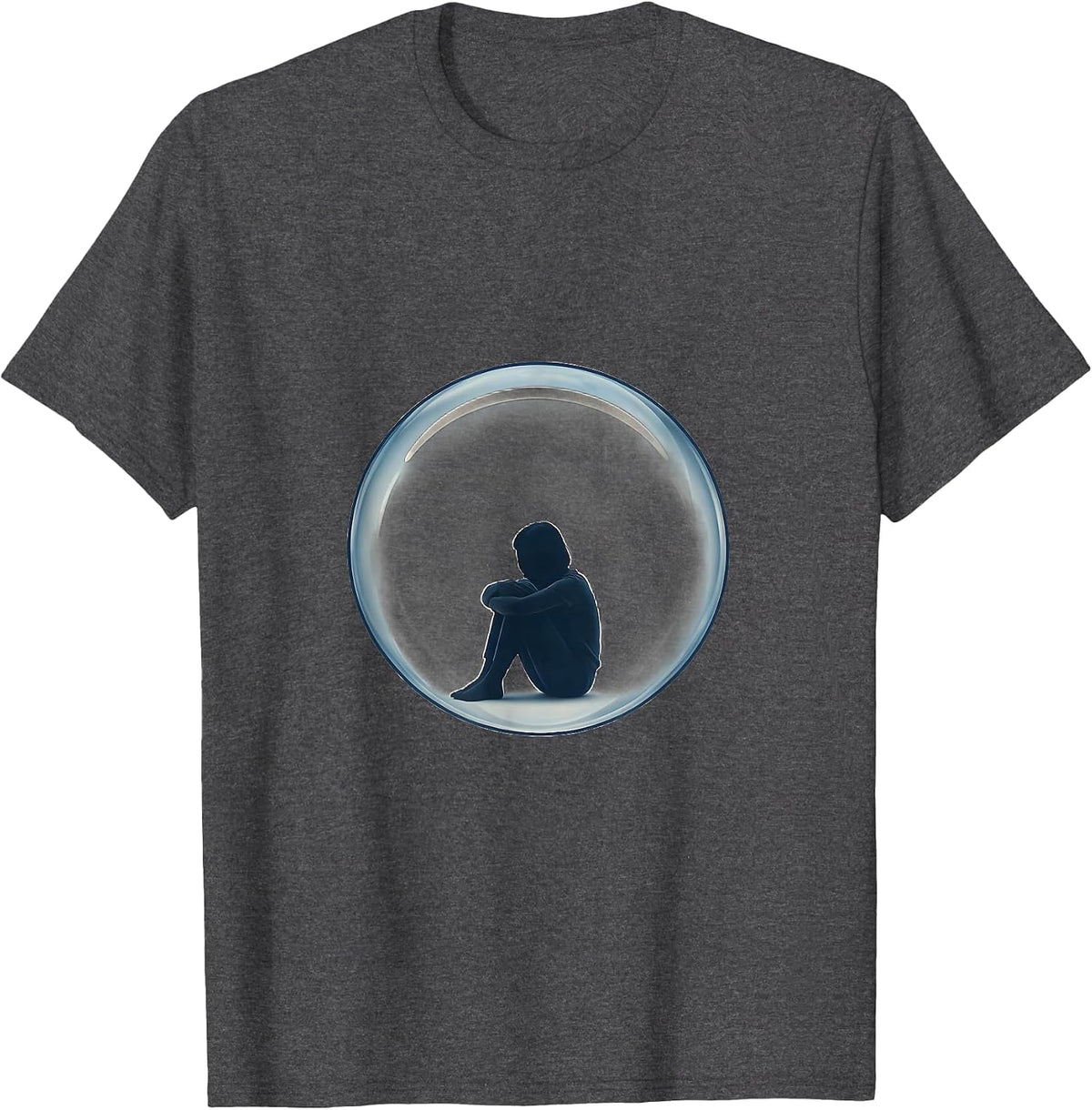 Autism Awareness Lone Figure In Soap Bubble Art T-Shirt - Dark Heather Grey