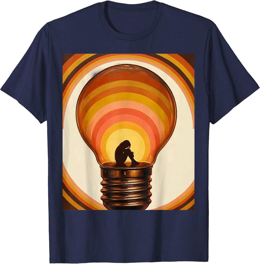 Autism Awareness Lightbulb Lone Figure Graphic T-Shirt - Navy Blue