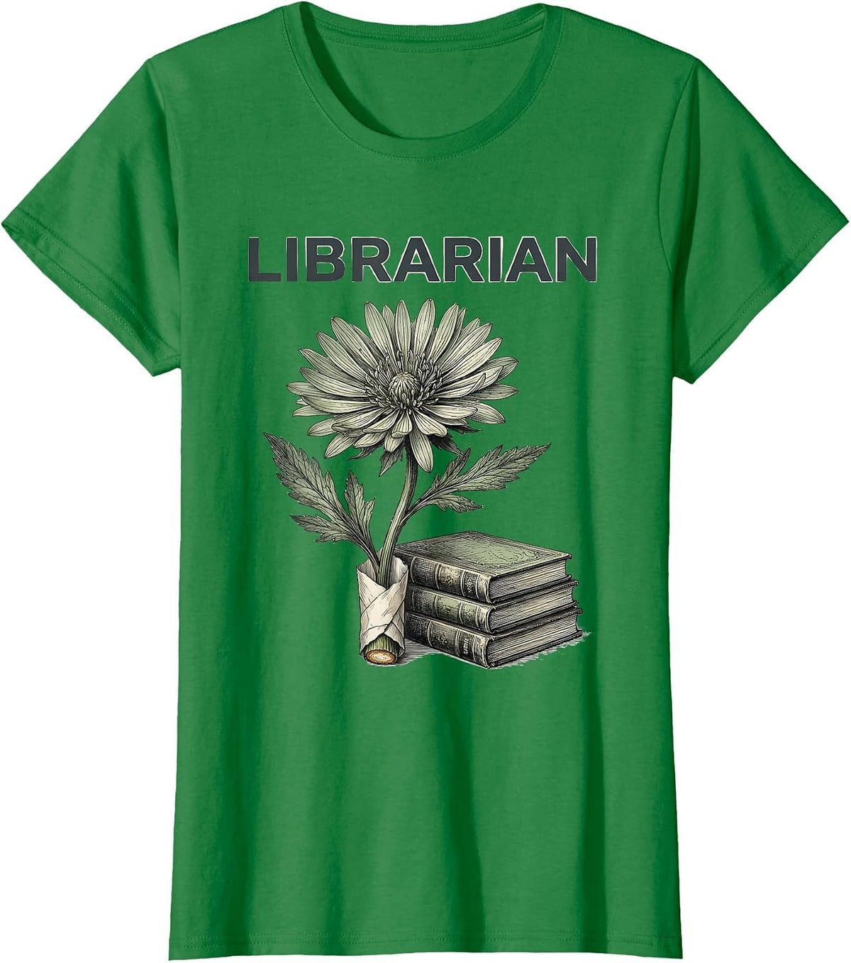 Women's Librarian Botanical Teacher Gift School Start Appreciation T-Shirt - Kelly Green