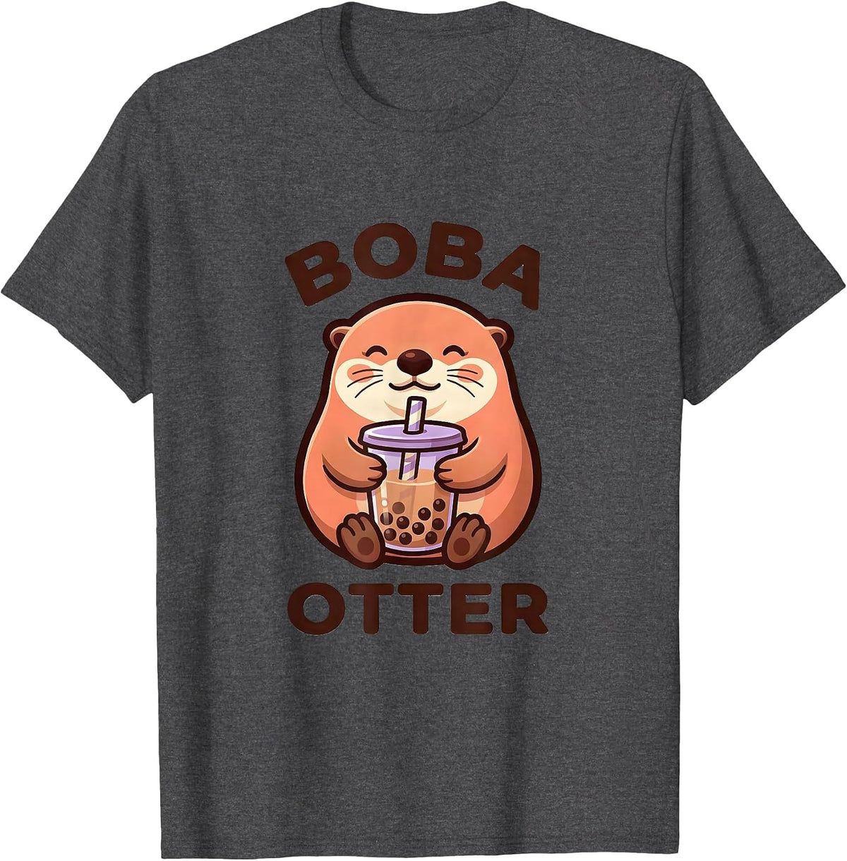 Boba Otter Cute Kawaii Animal Boba Tea Lover Gift T-Shirt - Dark Heather Grey