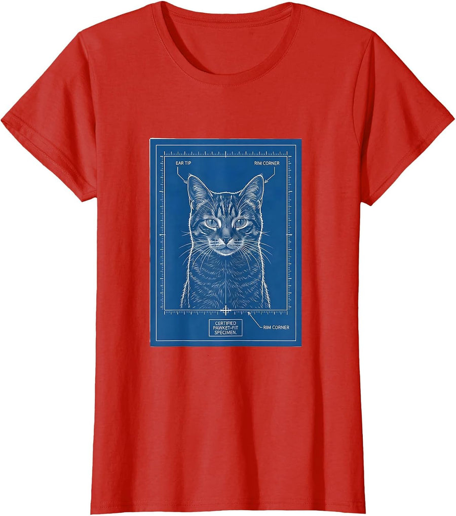 Women's Certified Pawket-Fit Specimen Whimsical Cat Lover Gift T-Shirt - Red